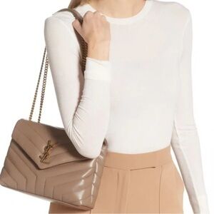 YSL Calfskin Taupe Quilted Medium Lou Lou